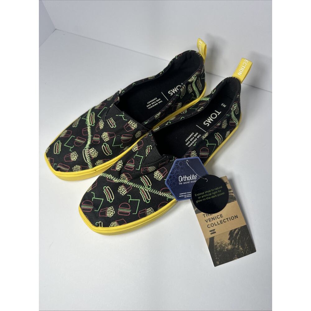 TOMS Venice Collection Glow In The Dark Shoes Mens 8 NWT Late Night Food